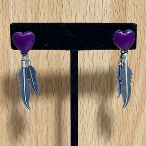 Vintage Southwestern Purple Sugalite Hearts With Dangles Sterling Earrings